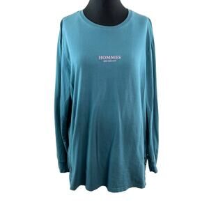 Among Equals Hommes New York City Top Teal Cotton Round Neck Long Sleeve Large L